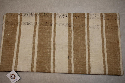 Handwoven Kilim Pillow Cover: Beige Cream Wool, Upcycled Rug (12x24 in.)