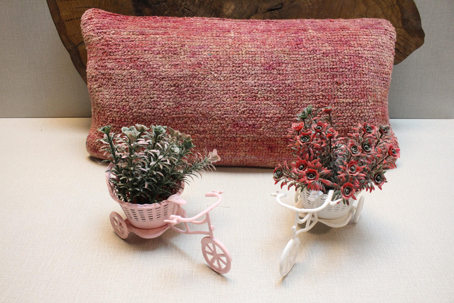 Handmade Kilim Pillow Cover: Upcycled Vintage Turkish Rug, Pink Boho Accent