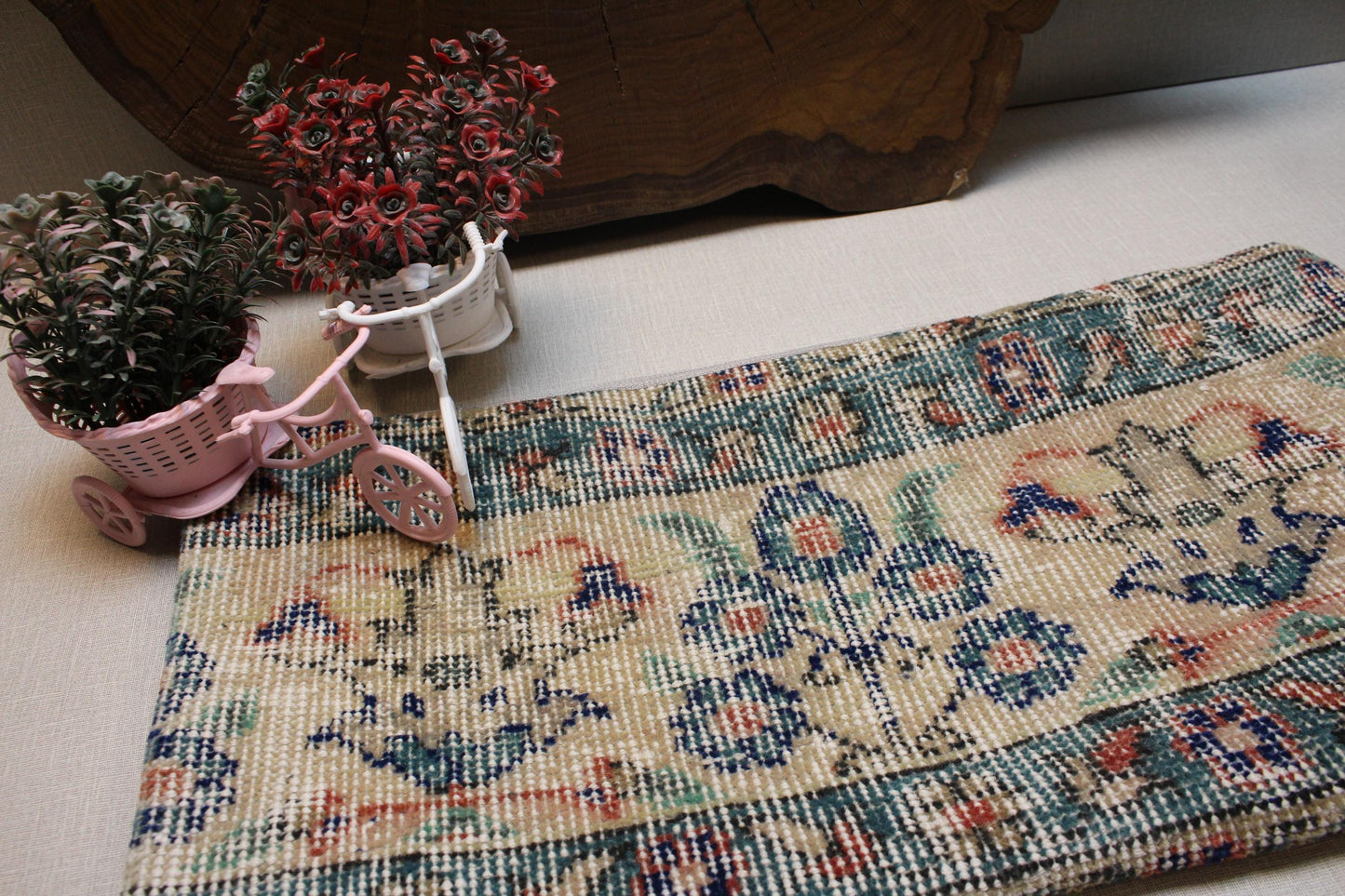 Handmade Kilim Pillow Cover: Upcycled Turkish Rug, Floral Boho Decor
