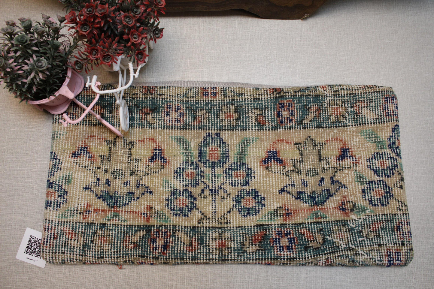 Handmade Kilim Pillow Cover: Upcycled Turkish Rug, Floral Boho Decor