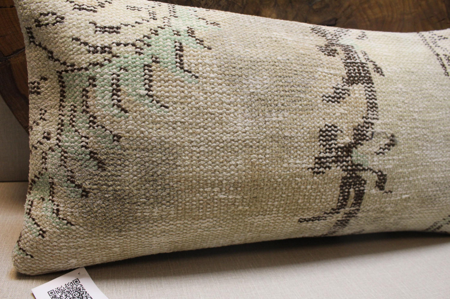 Handmade Kilim Pillow Cover: Upcycled Turkish Wool, Beige Boho Accent