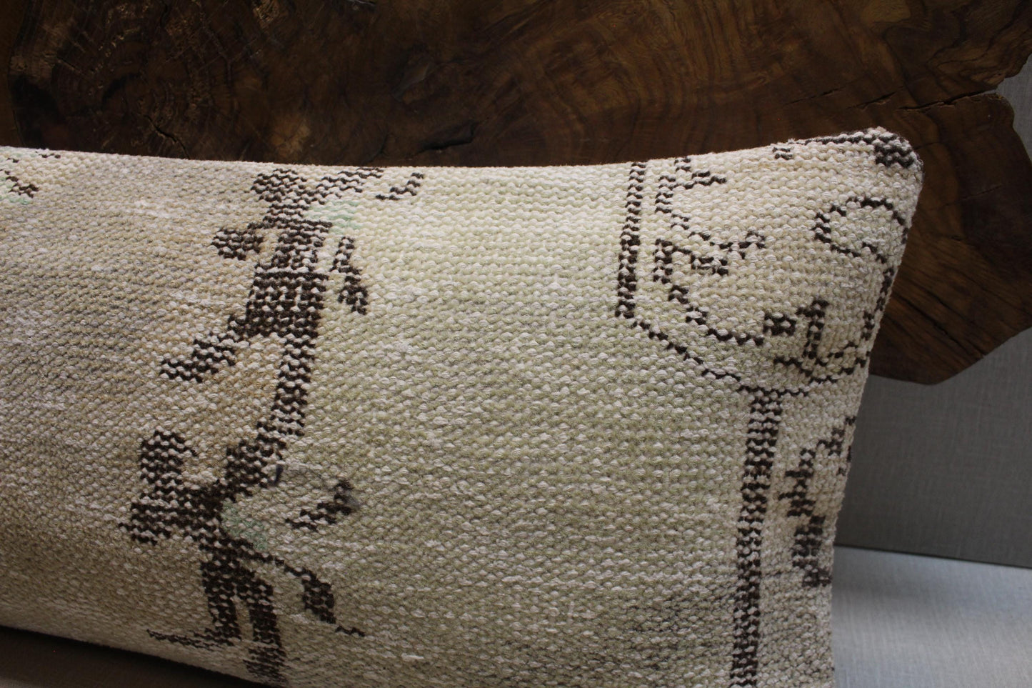 Handmade Kilim Pillow Cover: Upcycled Turkish Wool, Beige Boho Accent
