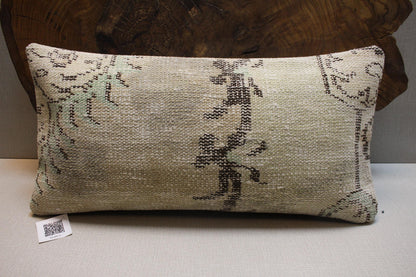Handmade Kilim Pillow Cover: Upcycled Turkish Wool, Beige Boho Accent