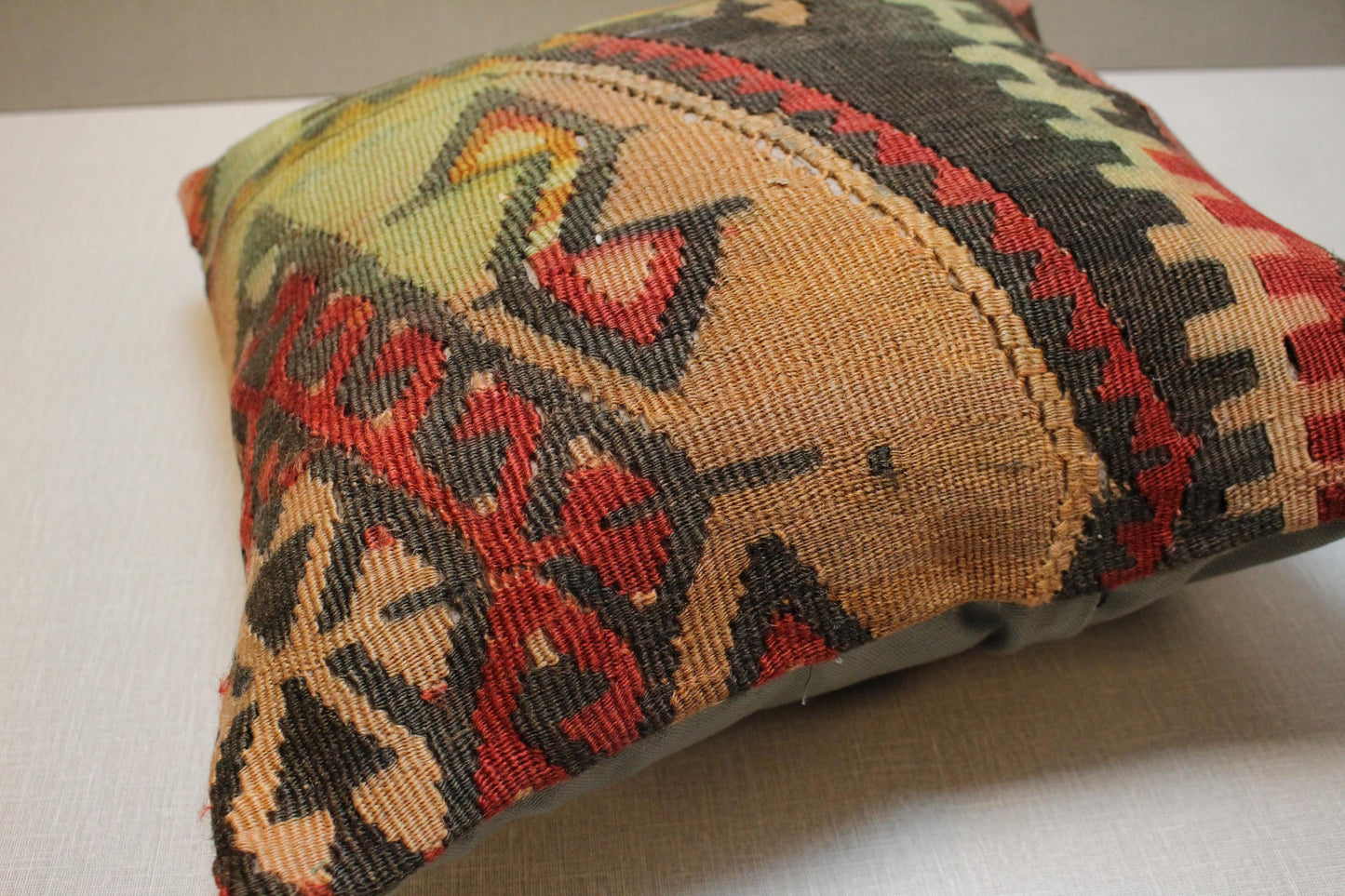 Handmade Kilim Pillow Cover: Upcycled Woven Rug, Boho Floral Design