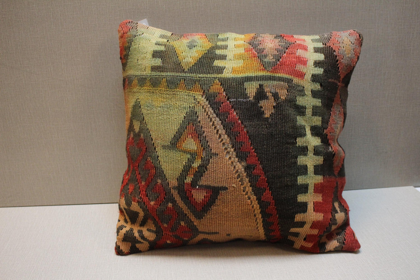 Handmade Kilim Pillow Cover: Upcycled Woven Rug, Boho Floral Design