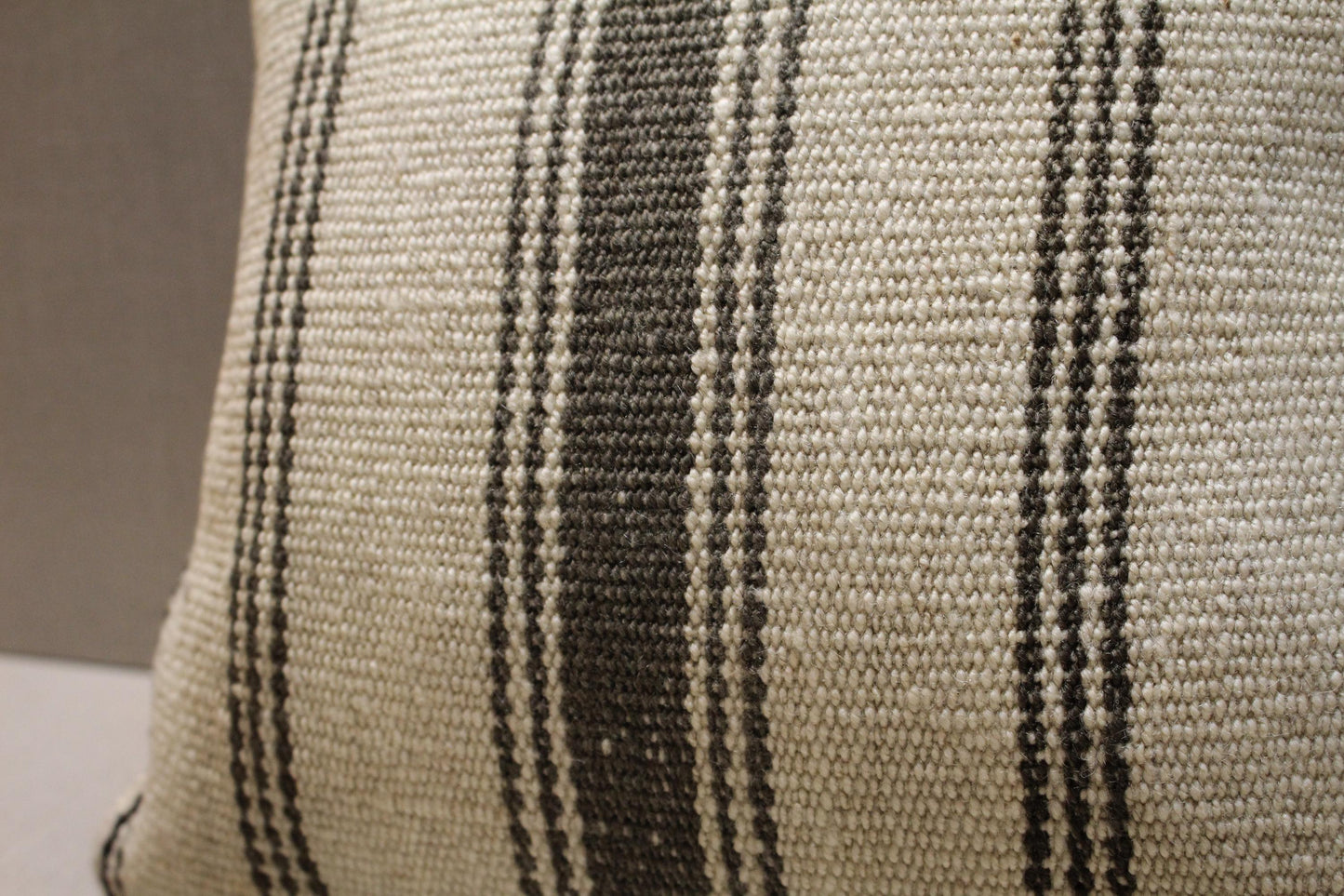 Handmade Kilim Pillow Cover: Upcycled Wool Rug, Brown & Beige 16x16