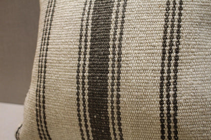 Handmade Kilim Pillow Cover: Upcycled Wool Rug, Brown & Beige 16x16
