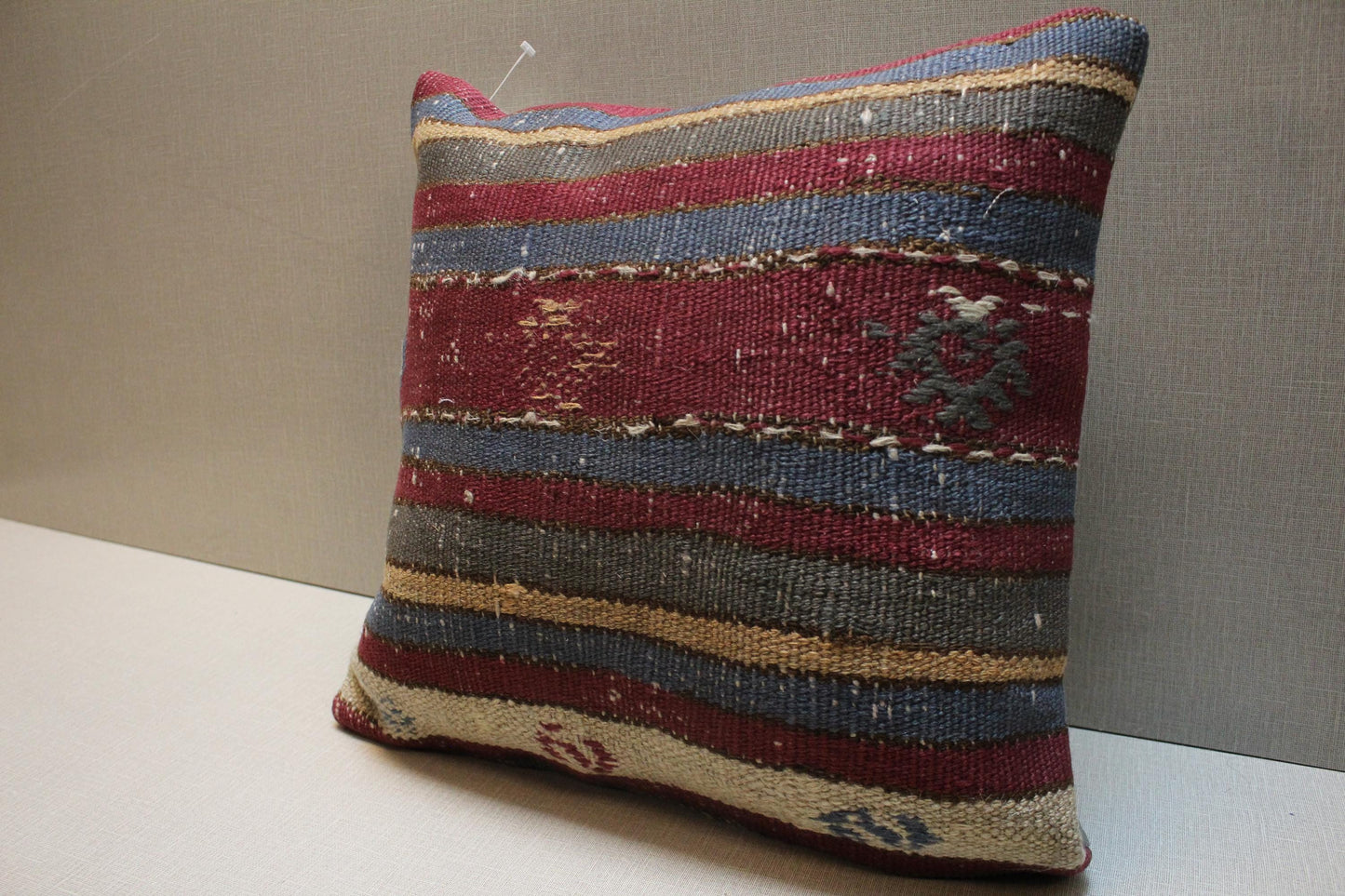 Handwoven Kilim Pillow Cover: Upcycled Wool, Boho Home Decor
