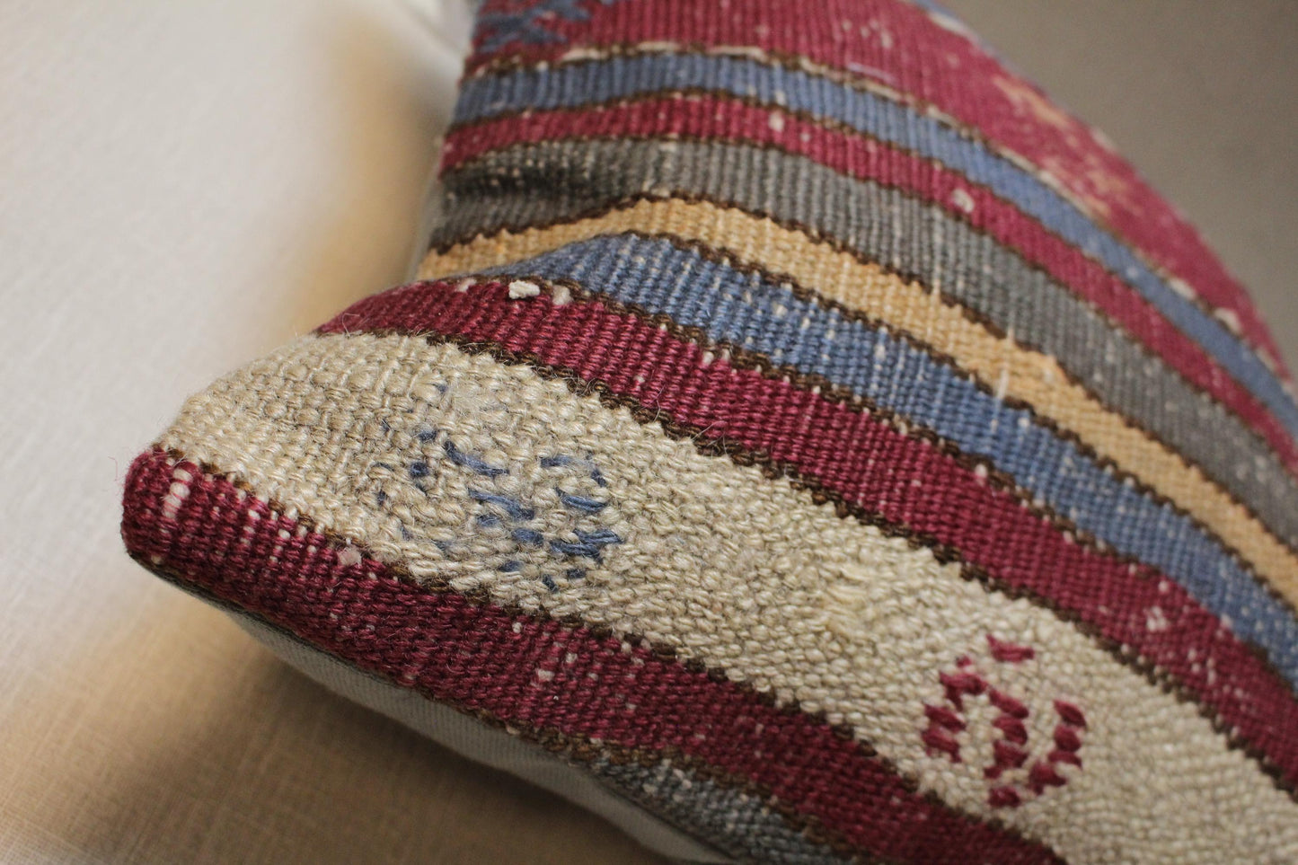 Handwoven Kilim Pillow Cover: Upcycled Wool, Boho Home Decor