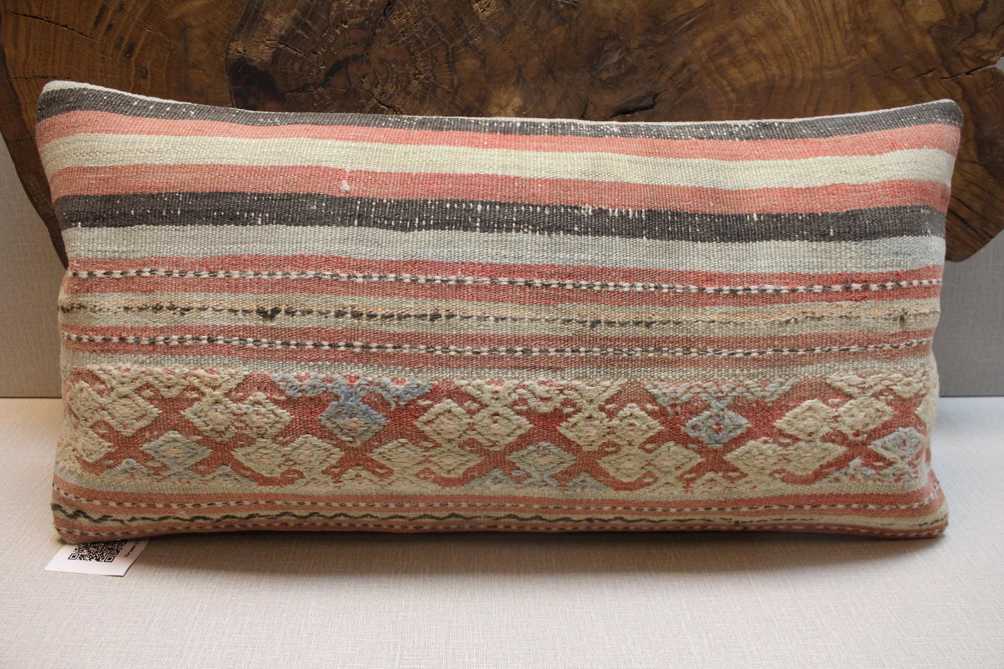 Handmade Kilim Pillow Cover: Upcycled Woven Rug, Tribal Design (12x24 in.)