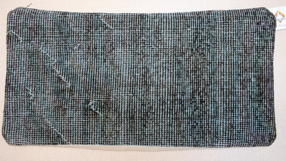 Vintage Kilim Pillow Cover: Black & Pale Blue Woven Wool Lumbar