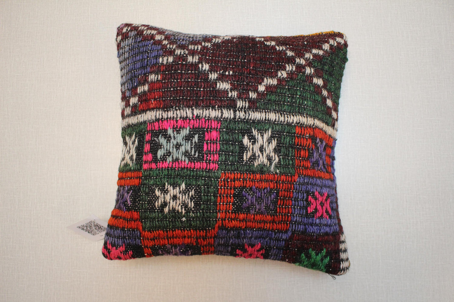 Handwoven Turkish Kilim Pillow Cover: Bohemian Home Decor, 12x12