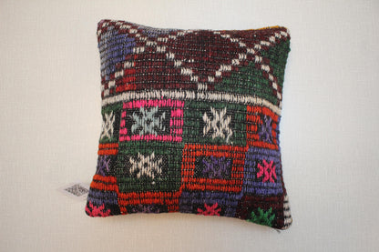 Handwoven Turkish Kilim Pillow Cover: Bohemian Home Decor, 12x12