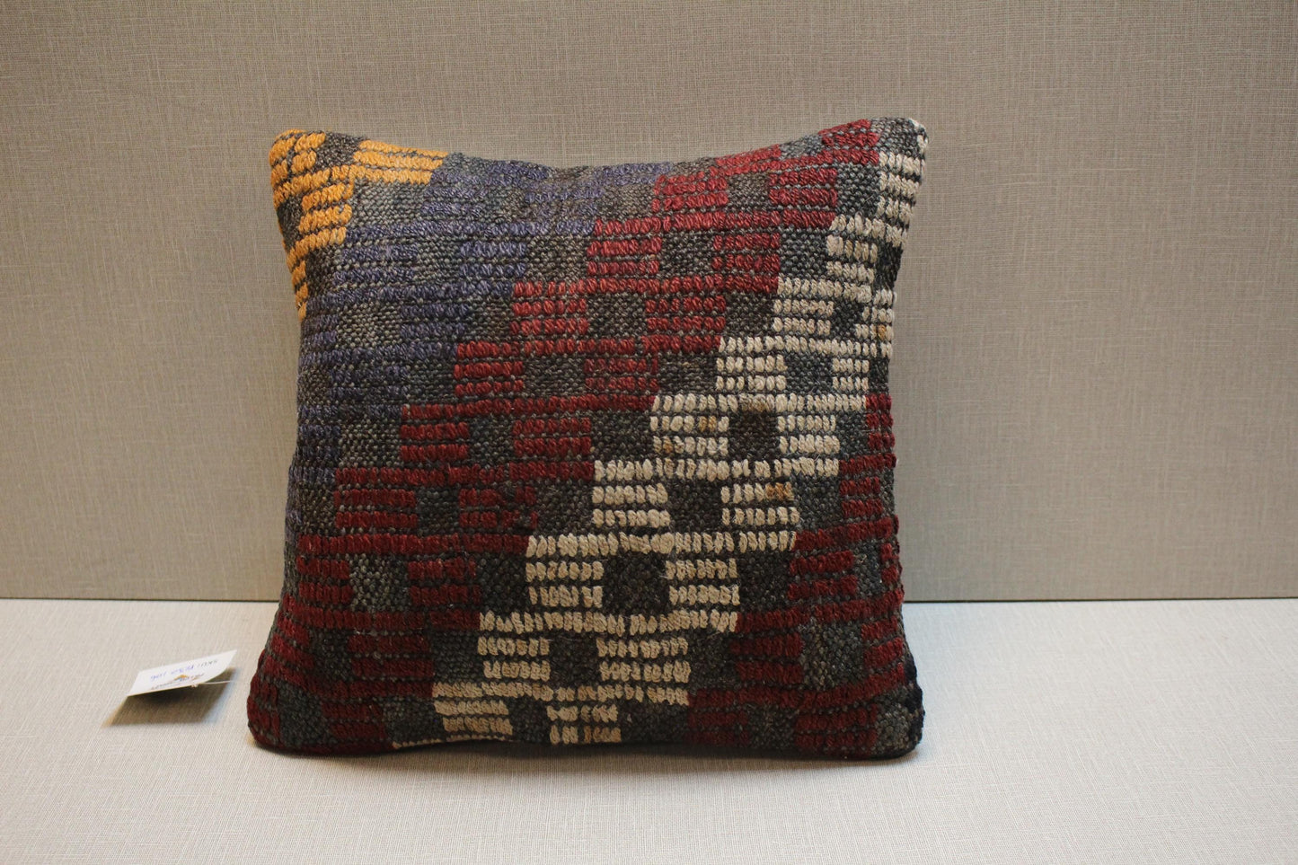 Vintage Turkish Kilim Pillow Cover: Geometric Woven Wool, 12x12