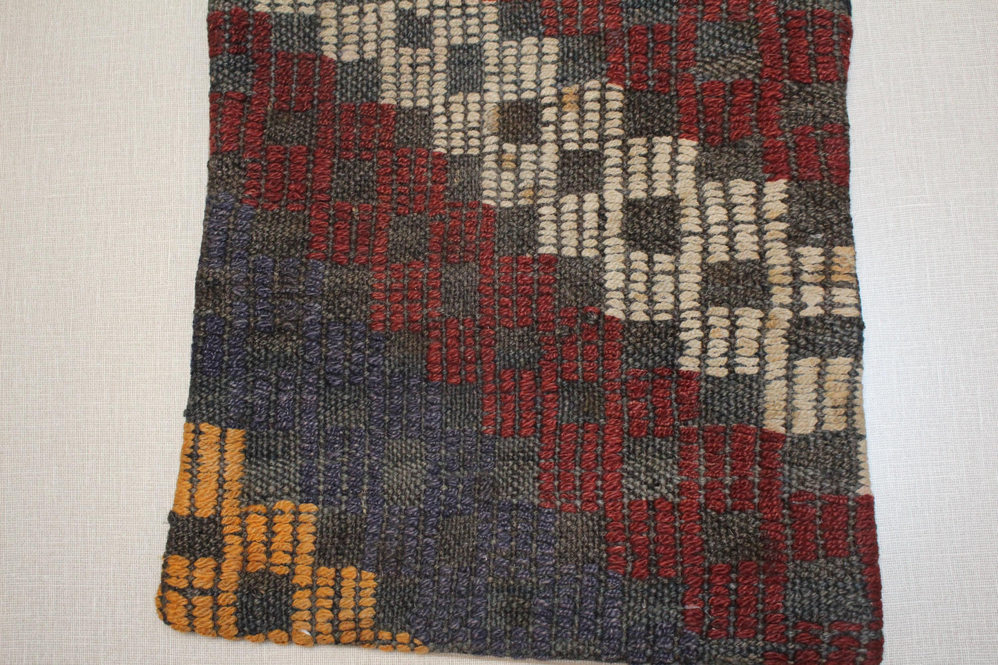 Vintage Turkish Kilim Pillow Cover: Geometric Woven Wool, 12x12