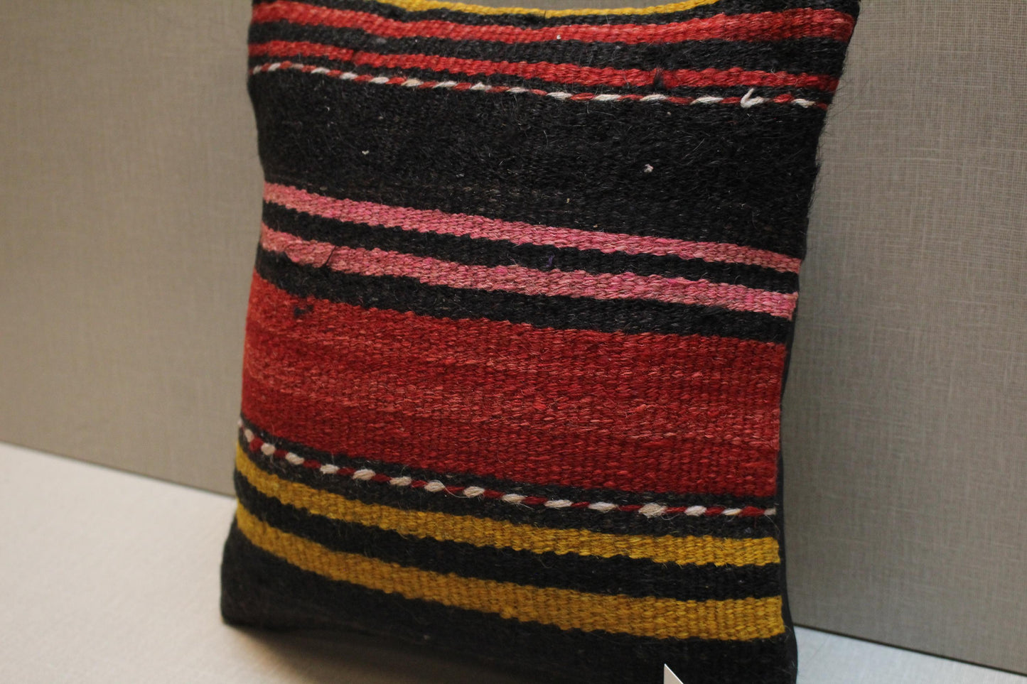 Handmade Kilim Pillow Cover: Upcycled Turkish Wool Rug, 12x12