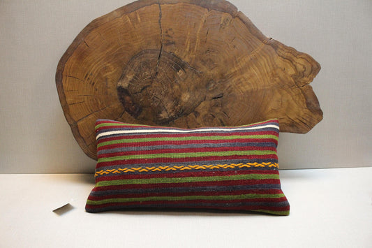 Handwoven Kilim Pillow Cover: Upcycled Wool, Boho Decor (16x24 in.)