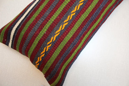 Handwoven Kilim Pillow Cover: Upcycled Wool, Boho Decor (16x24 in.)