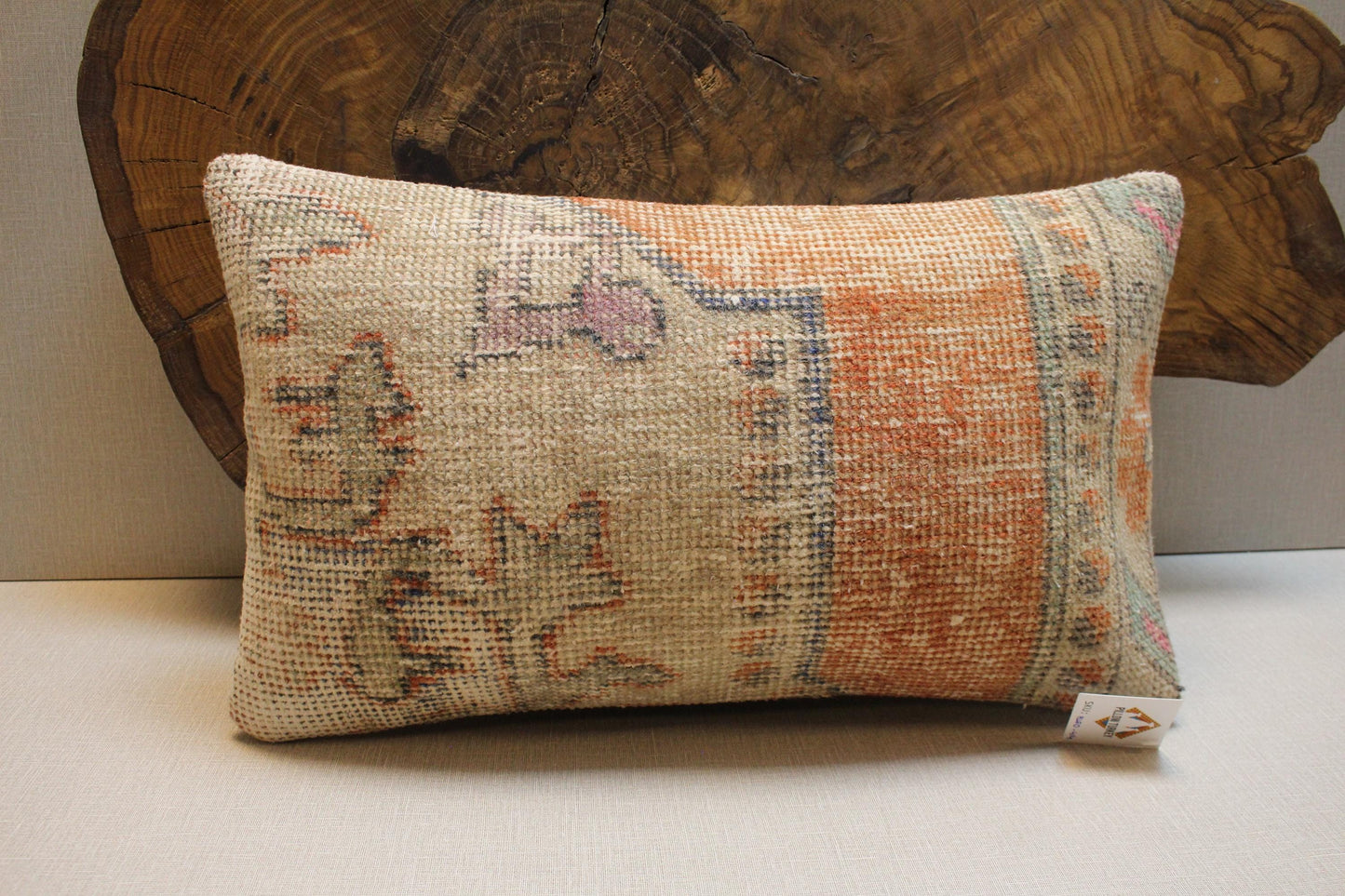 Handmade Kilim Pillow Cover: Terracotta, Beige & Sage Floral - 16x24