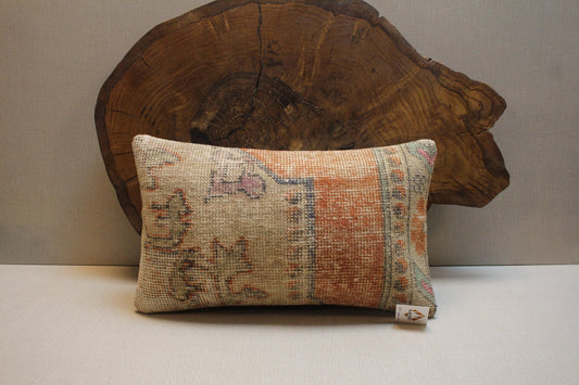 Handmade Kilim Pillow Cover: Terracotta, Beige & Sage Floral - 16x24
