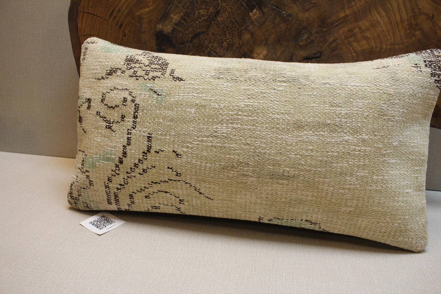 Handmade Kilim Pillow Cover: Upcycled Woven Rug, Beige & Sage