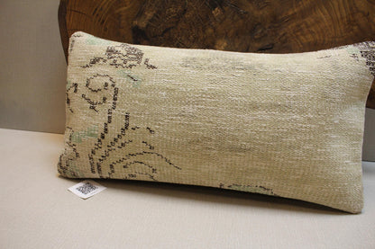 Handmade Kilim Pillow Cover: Upcycled Woven Rug, Beige & Sage