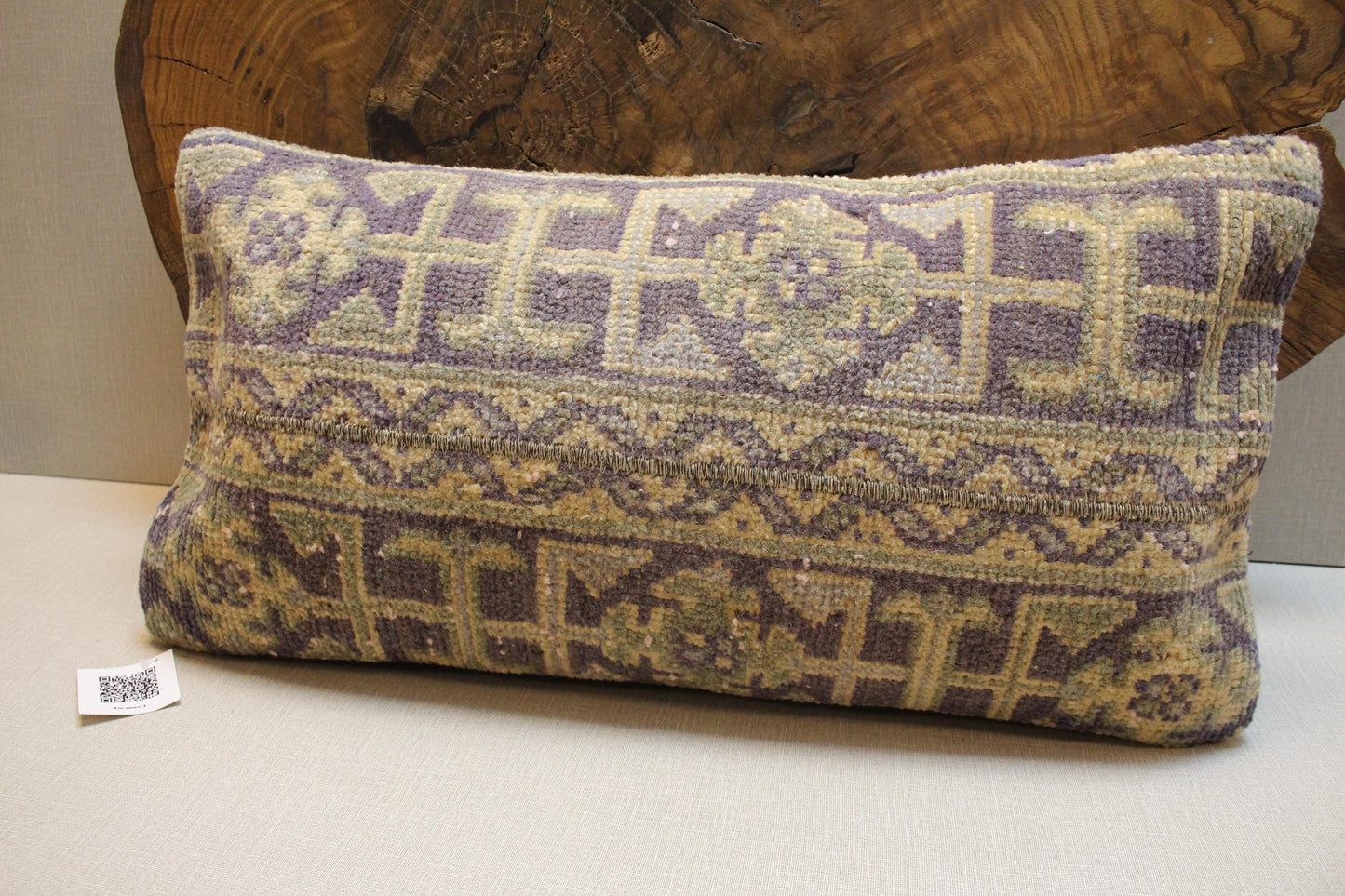 Vintage Turkish Kilim Pillow Cover: Olive, Mustard, Purple Geometric