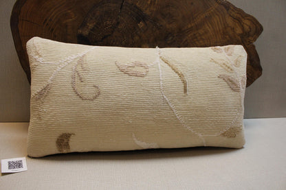 Floral Turkish Kilim Pillow Cover: Cream & Beige Wool, 16x24