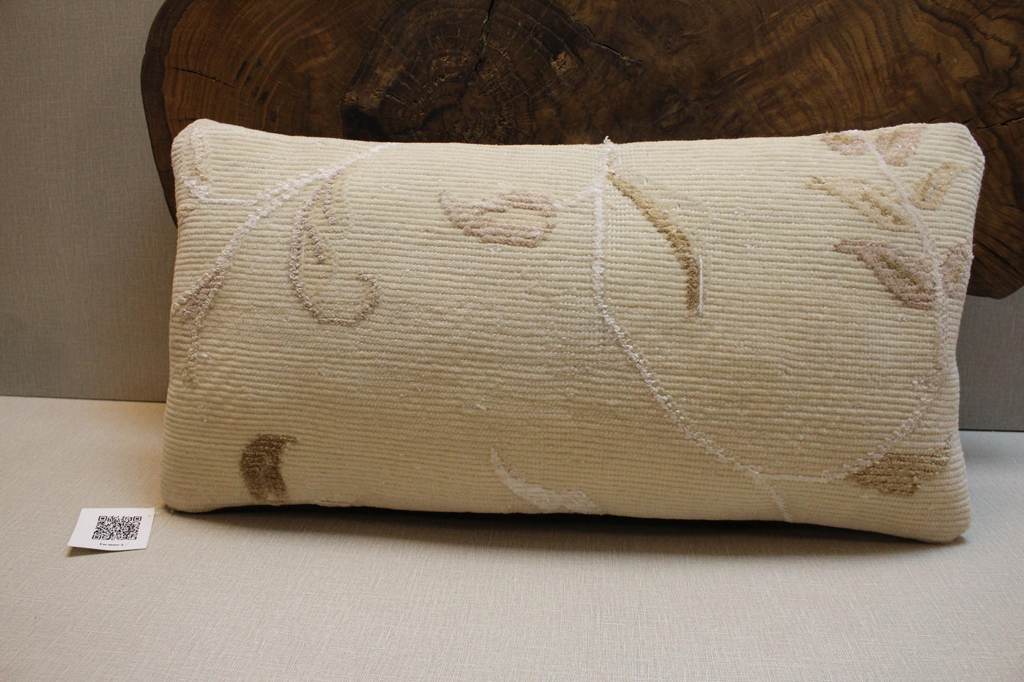 Floral Turkish Kilim Pillow Cover: Cream & Beige Wool, 16x24