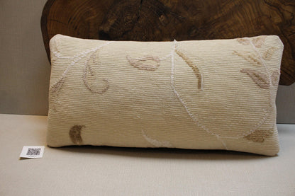 Floral Turkish Kilim Pillow Cover: Cream & Beige Wool, 16x24