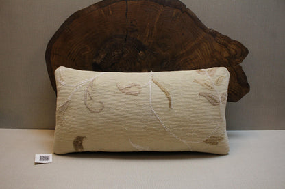 Floral Turkish Kilim Pillow Cover: Cream & Beige Wool, 16x24