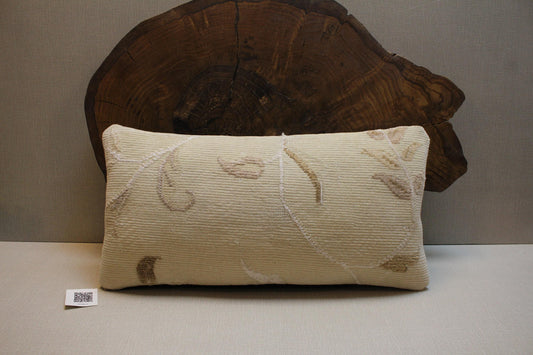 Floral Turkish Kilim Pillow Cover: Cream & Beige Wool, 16x24