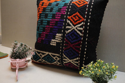 Handwoven Kilim Pillow Cover: Upcycled Wool Rug, Boho Decor (18x18 in