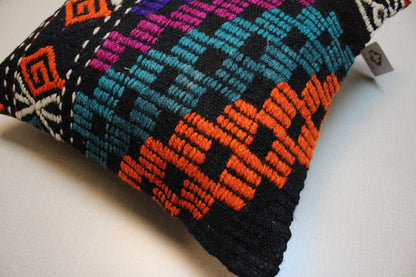 Handwoven Kilim Pillow Cover: Upcycled Wool Rug, Boho Decor (18x18 in