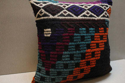 Handwoven Kilim Pillow Cover: Upcycled Wool Rug, Boho Home Decor