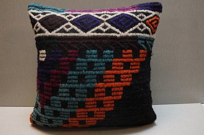 Handwoven Kilim Pillow Cover: Upcycled Wool Rug, Boho Home Decor