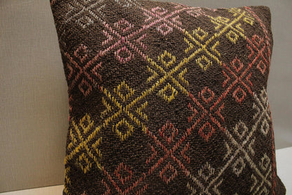 Handmade Kilim Pillow Cover: Upcycled Woven Rug, Earthy Geometric