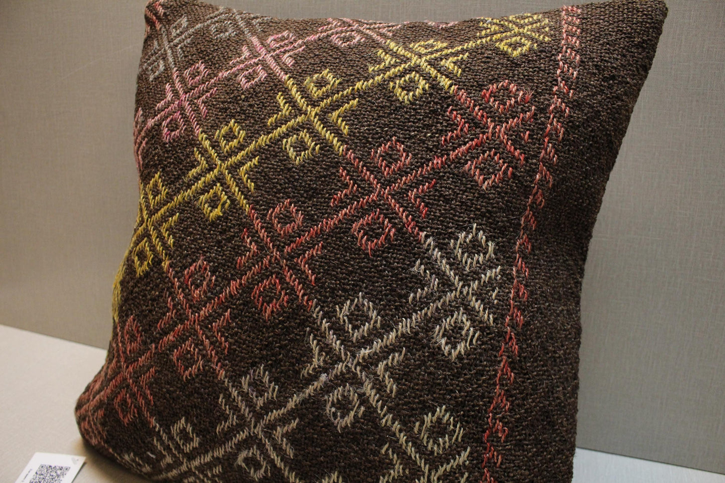 Handmade Kilim Pillow Cover: Upcycled Woven Rug, Earthy Geometric