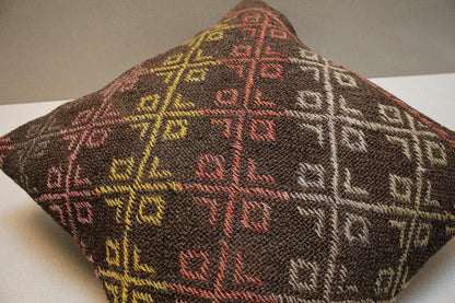 Handmade Kilim Pillow Cover: Upcycled Woven Rug, Earthy Geometric