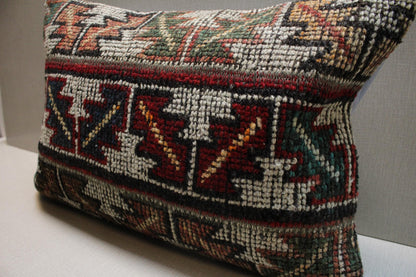 Handmade Kilim Pillow Cover: Upcycled Woven Rug, Bohemian Decor (16x24 inch)