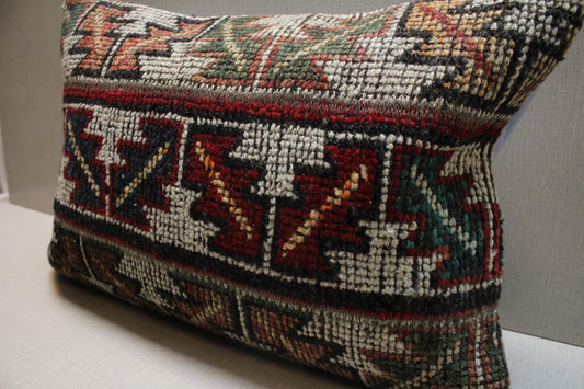 Handmade Kilim Pillow Cover: Upcycled Woven Rug, Bohemian Decor (16x24 inch)