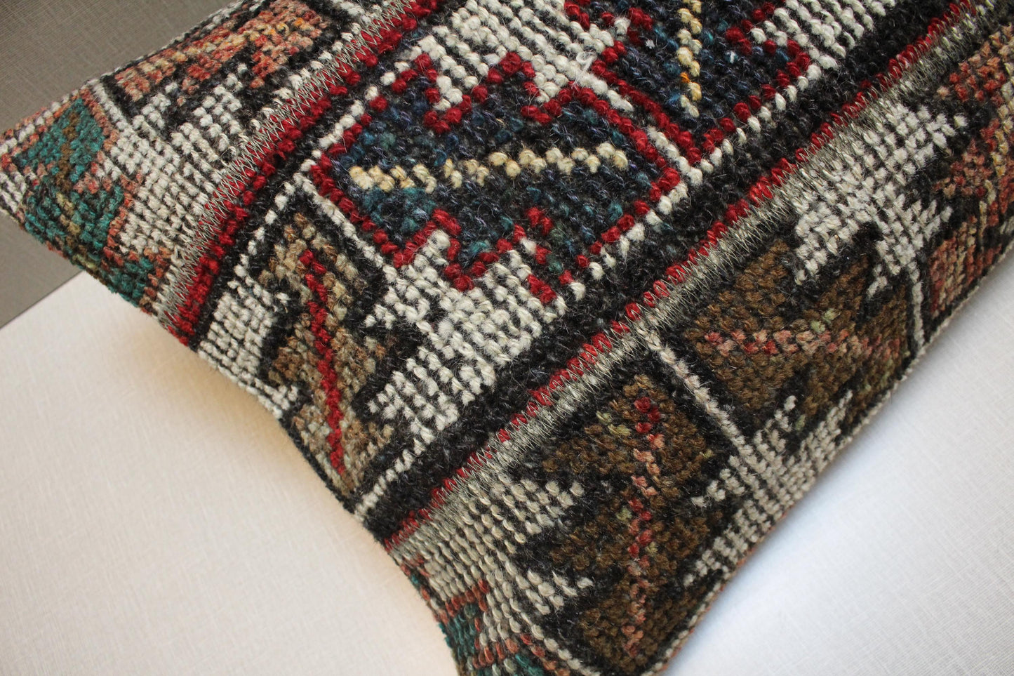 Handmade Kilim Pillow Cover: Upcycled Woven Rug, Bohemian Decor (16x24 inch)