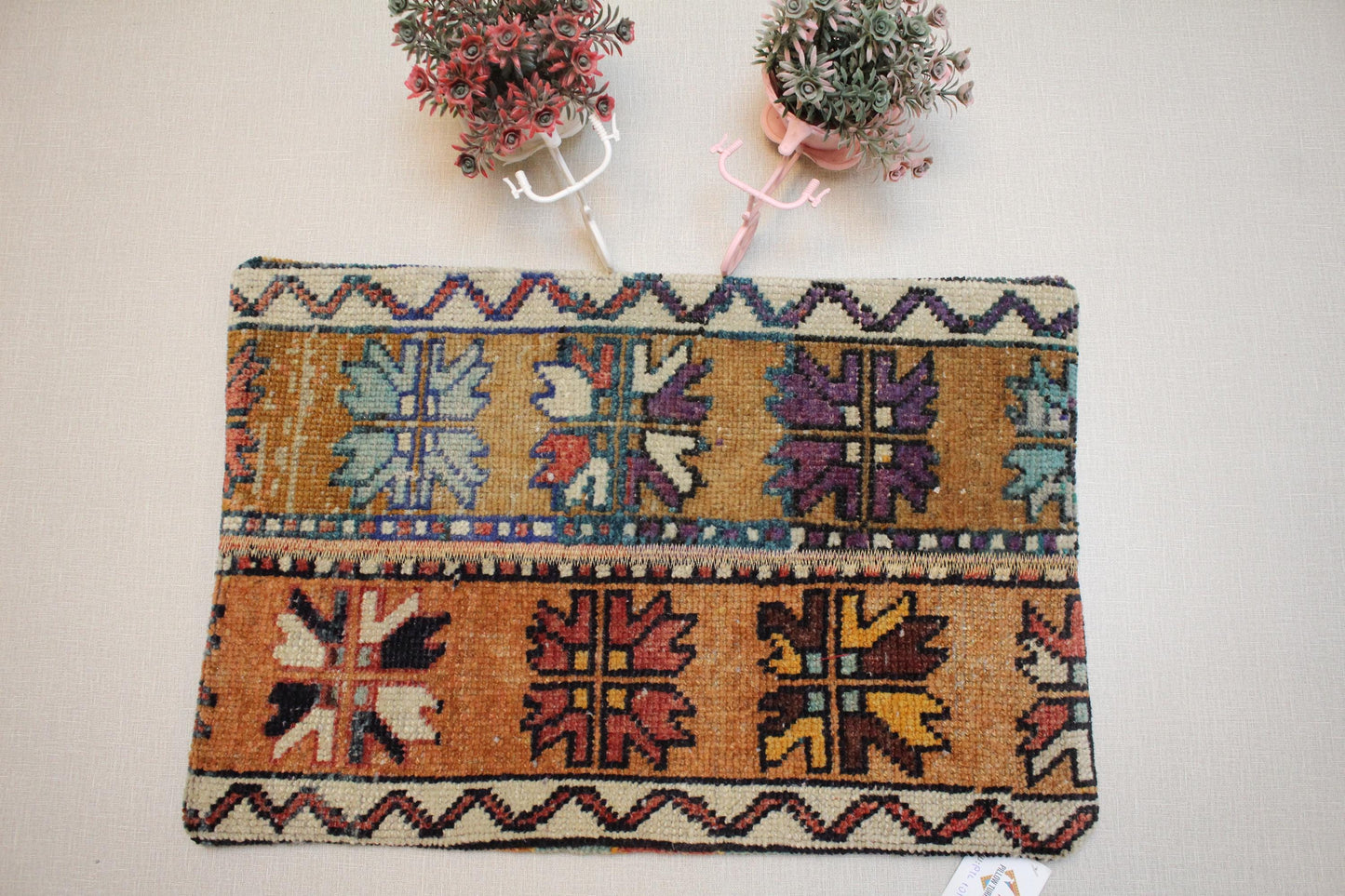 Handmade Kilim Pillow Cover: Upcycled Turkish Woven Rug, Boho Decor (16x24 in