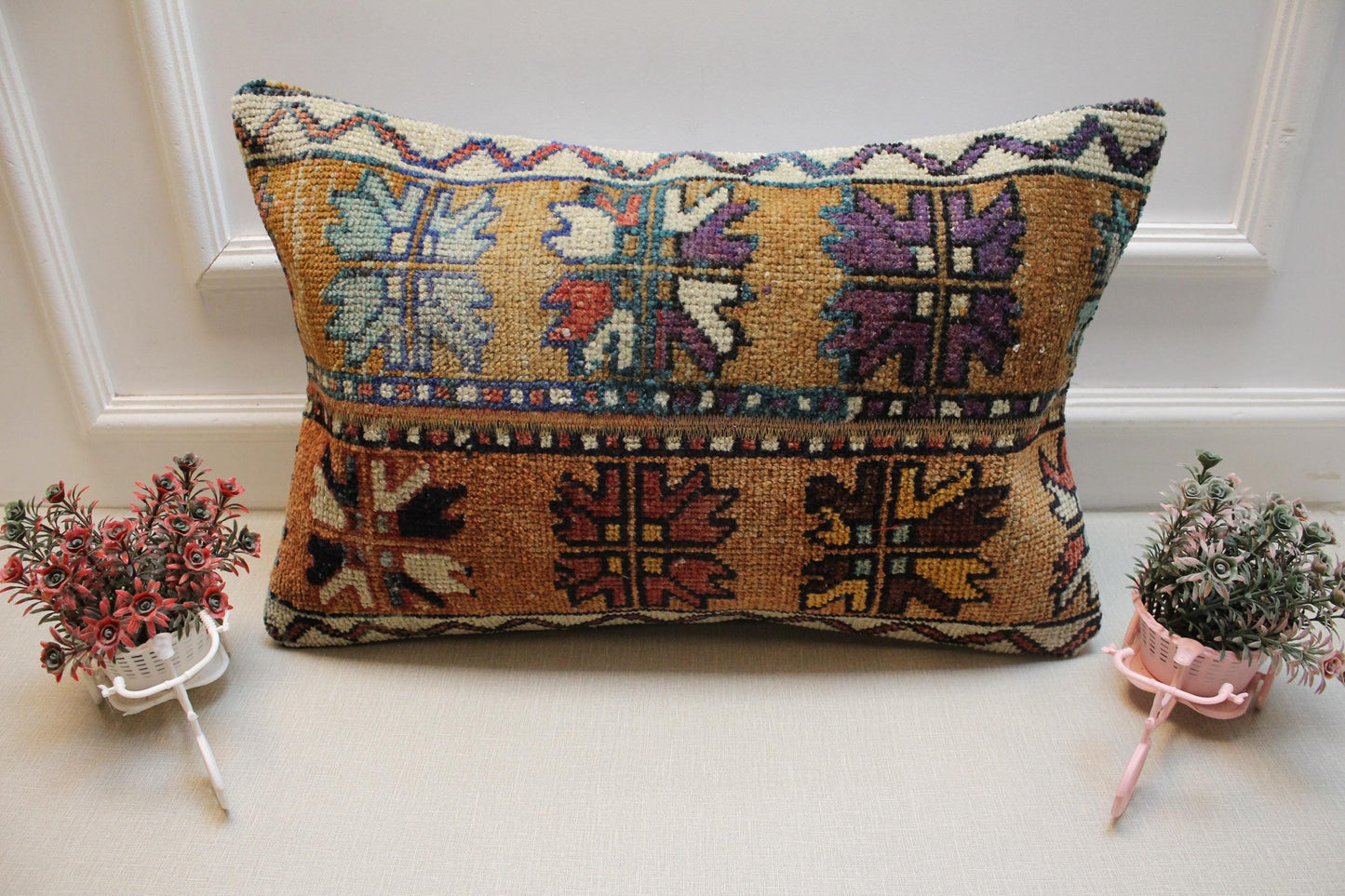 Handmade Kilim Pillow Cover: Upcycled Turkish Woven Rug, Boho Decor (16x24 in