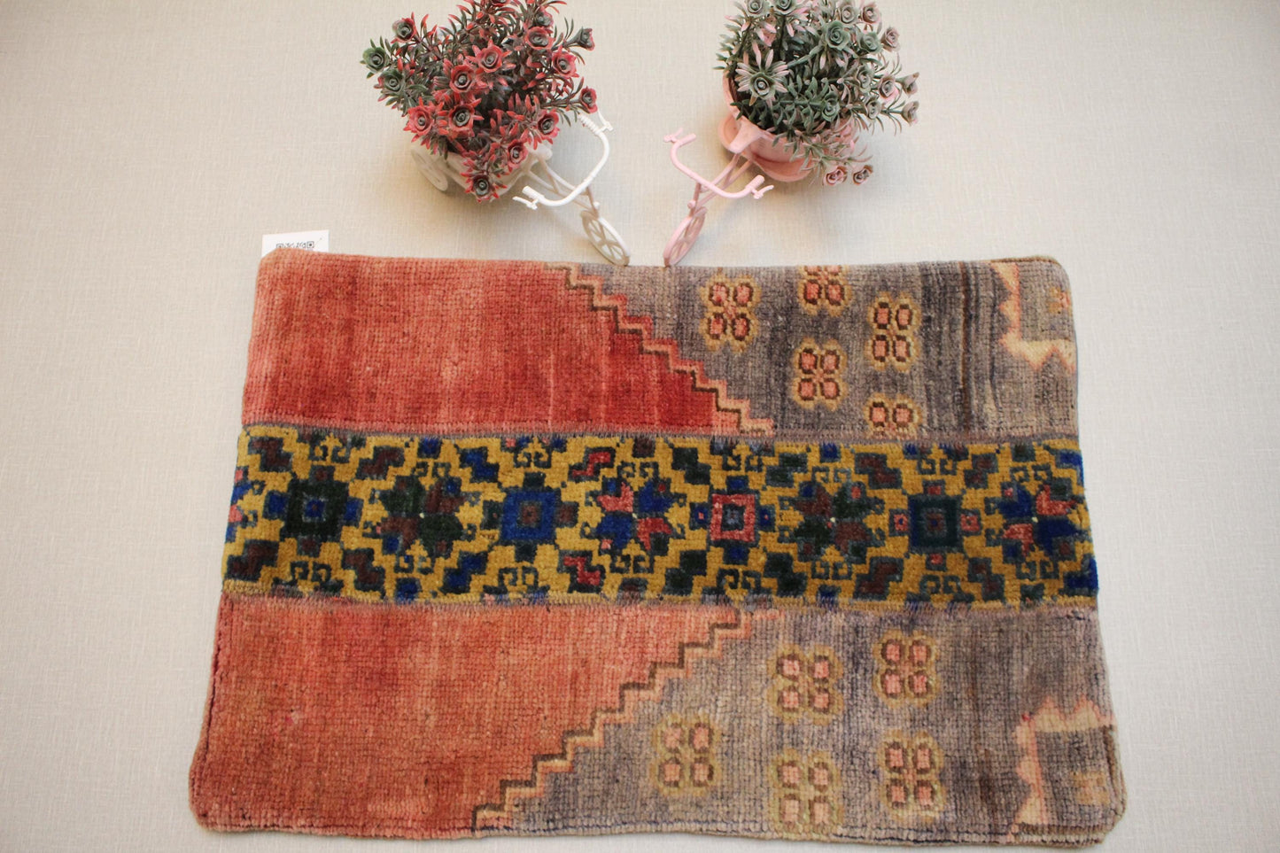 Handmade Kilim Pillow Cover: Upcycled Woven Rug, Red Tones (16x24 in.)