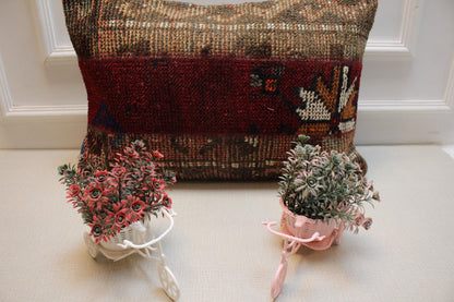 Vintage Turkish Kilim Pillow Cover: Rustic Boho Tribal Motifs