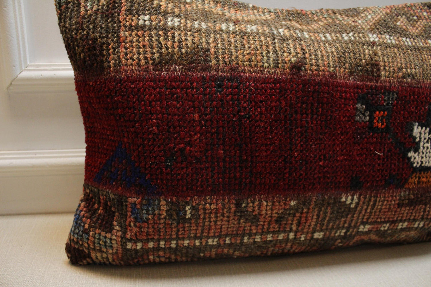 Vintage Turkish Kilim Pillow Cover: Rustic Boho Tribal Motifs