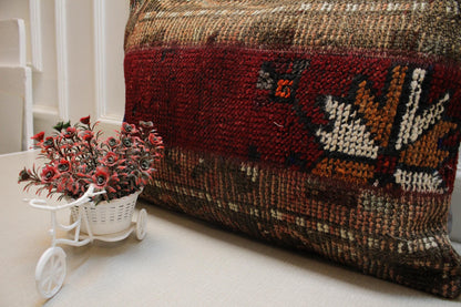 Vintage Turkish Kilim Pillow Cover: Rustic Boho Tribal Motifs