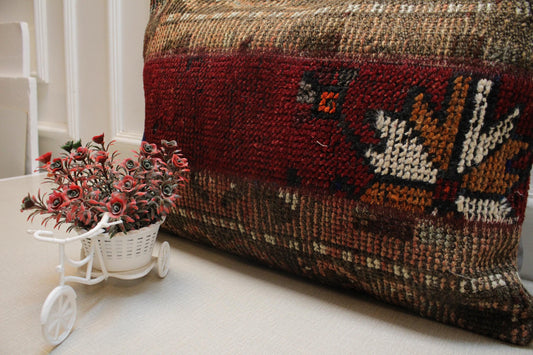 Vintage Turkish Kilim Pillow Cover: Rustic Boho Tribal Motifs