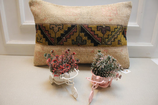 Vintage Kilim Pillow Cover: Cream, Red, Blue, Brown Floral Geometric